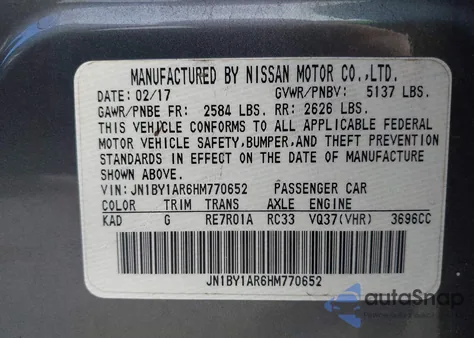 2017 Infiniti Q70 3.7X из США, поврежденный, VIN JN1BY1AR6HM770652